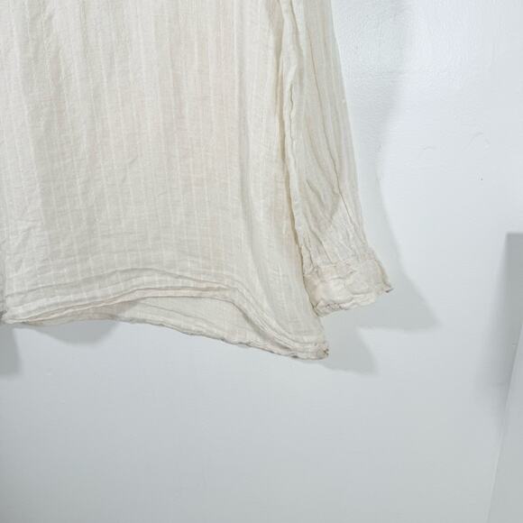 CP Shades Tan 100% Linen Stripe Long Sleeve Lagenlook V Neck Tunic Top Medium - Picture 6 of 15